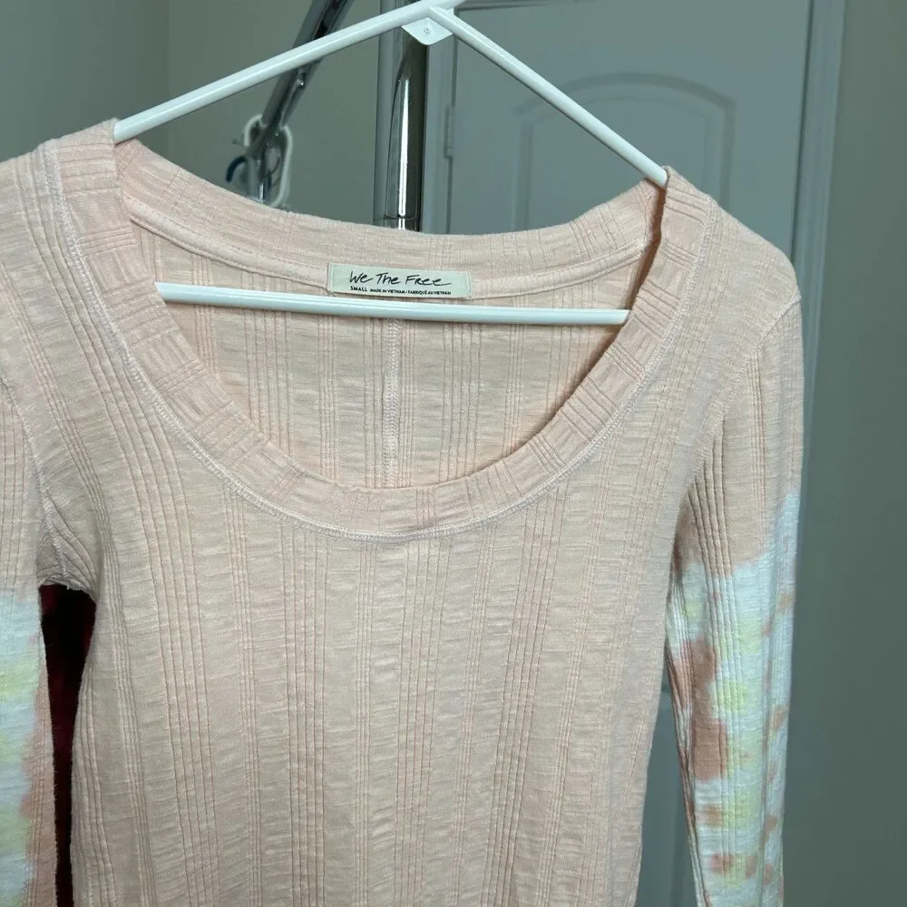 Free People Big Sur Tee Pink Tie Dye Thermal Knit Scoop Neck Top Small